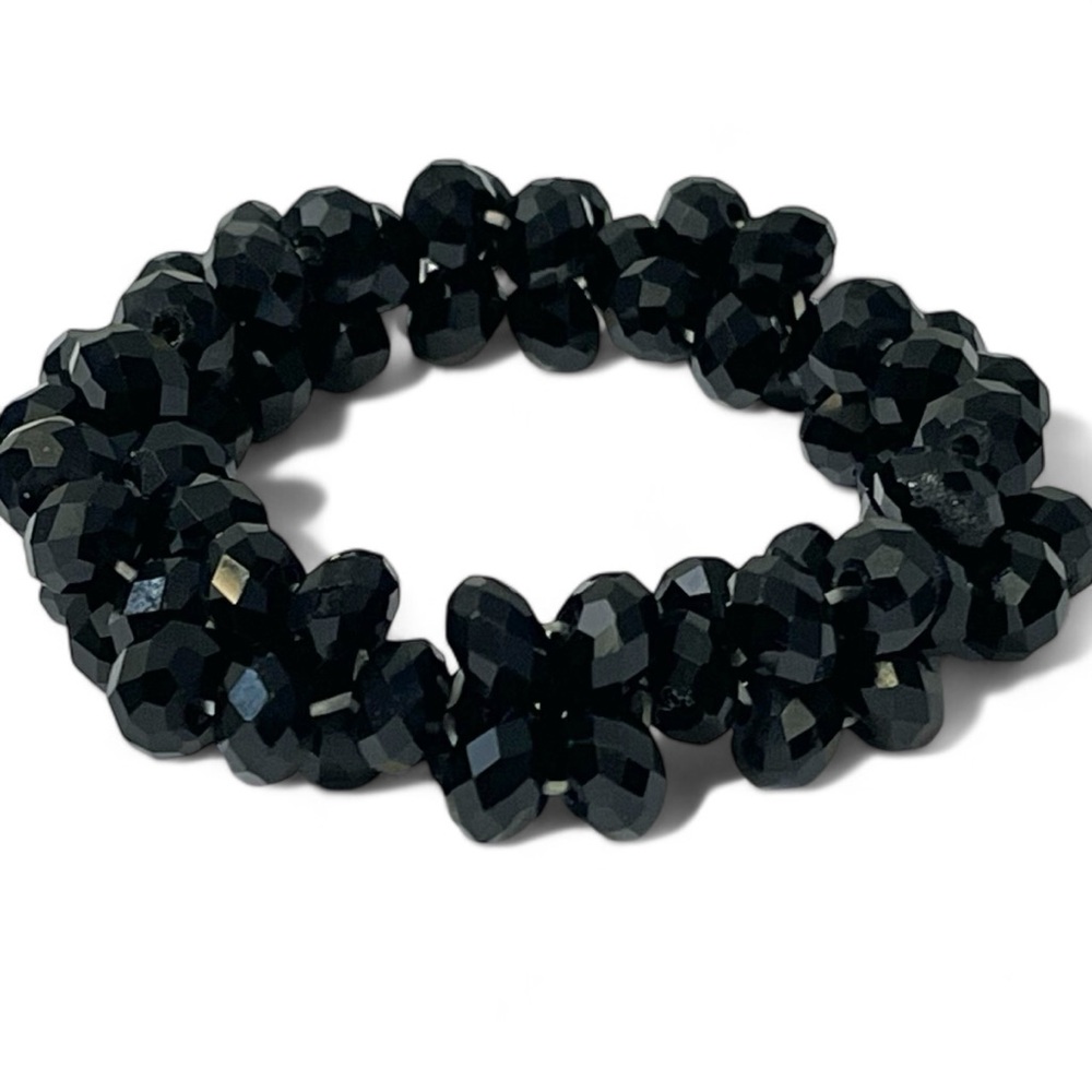 ❤️ Steampunk Goth Black Faceted Beaded Bracelet